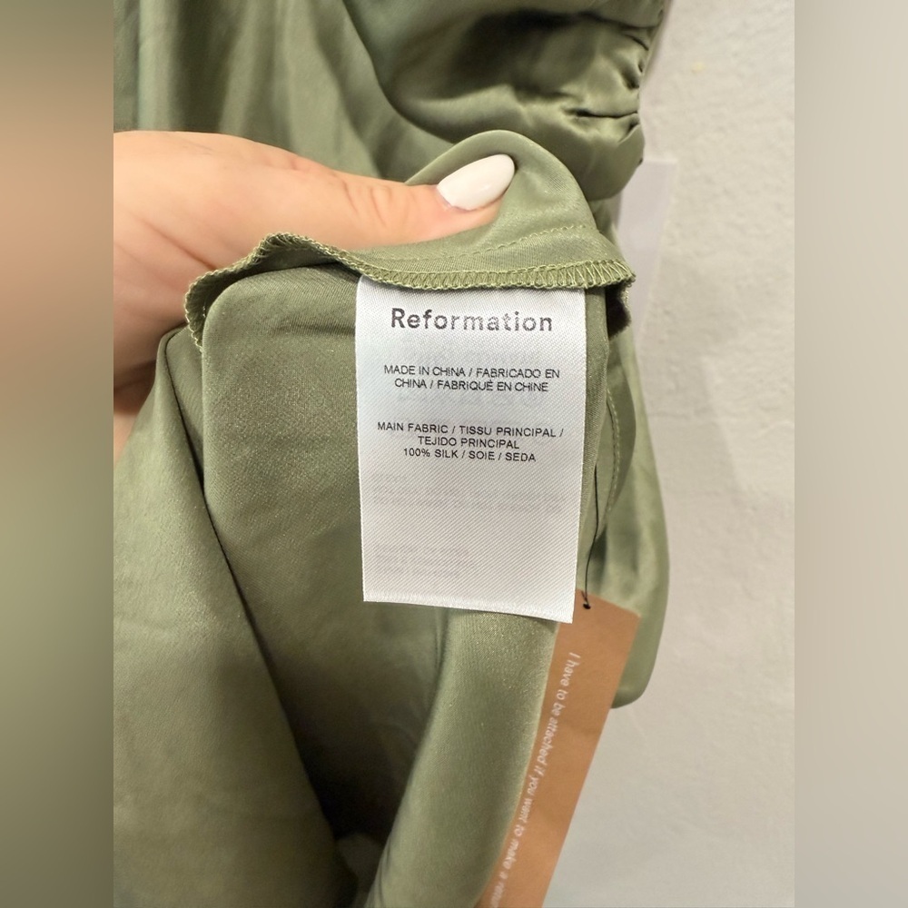 Reformation Sorrentine Silk Mini Dress Artichoke Green NWT Size 8 - Picture 9 of 10
